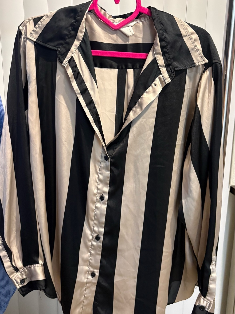 H&M Black and Cream Vertical-Stripe Button-Down Shirt